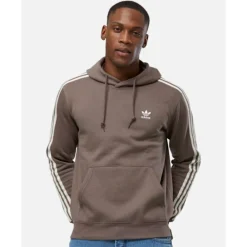 Discount adidas Originals Mens 3 Stripe Hoodie Brown