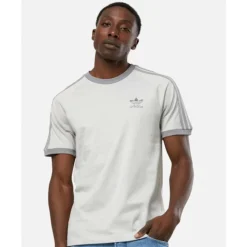 Outlet adidas Originals Mens 3 Stripe T-Shirt Grey