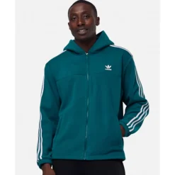 Discount adidas Originals Mens 3 Stripes Full Zip Polar Fleece Hoodie Green