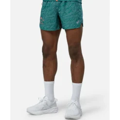 New Asics Mens FujiTrail 5Inch Print Short Green