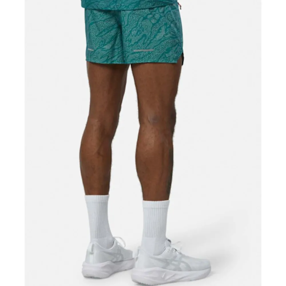 New Asics Mens FujiTrail 5Inch Print Short Green