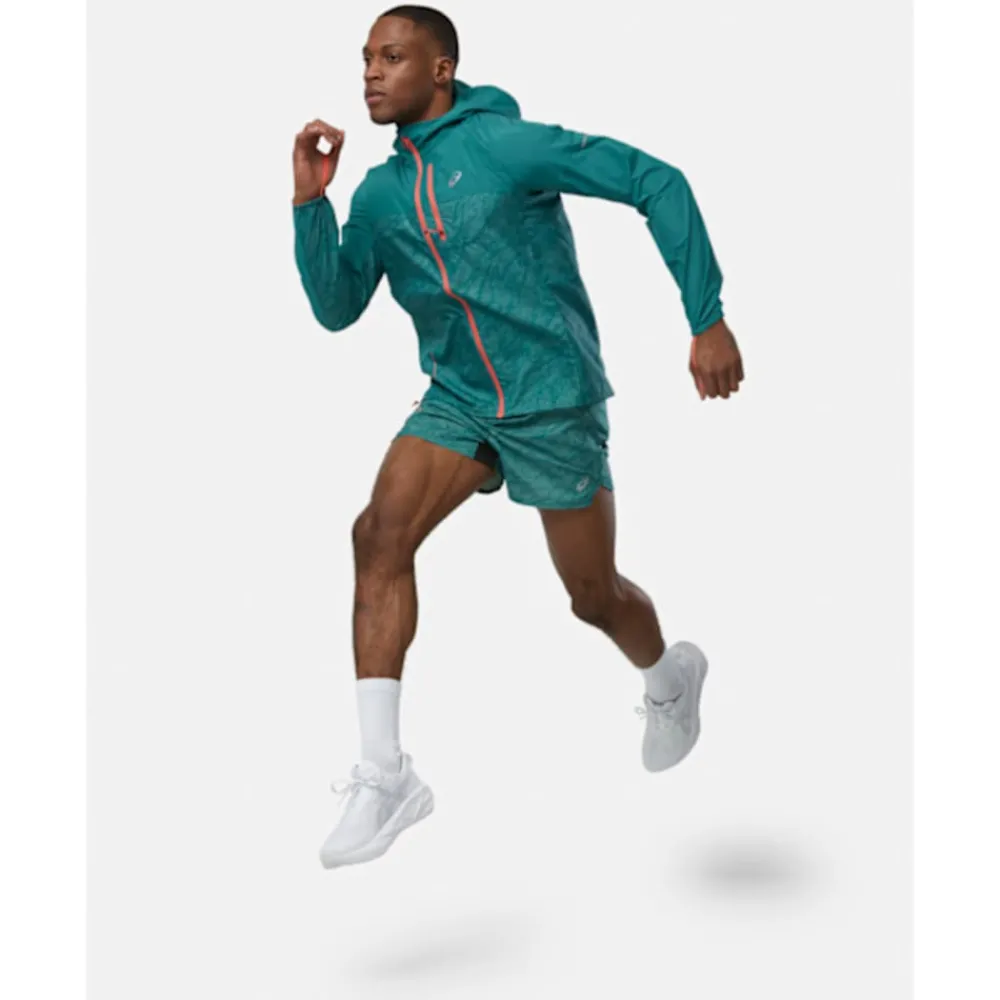 New Asics Mens FujiTrail 5Inch Print Short Green