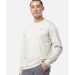 Sale Columbia Mens Seasonal Long Sleeved T-shirt Cream