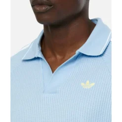 New adidas Originals Mens Waffle Polo T-Shirt Blue