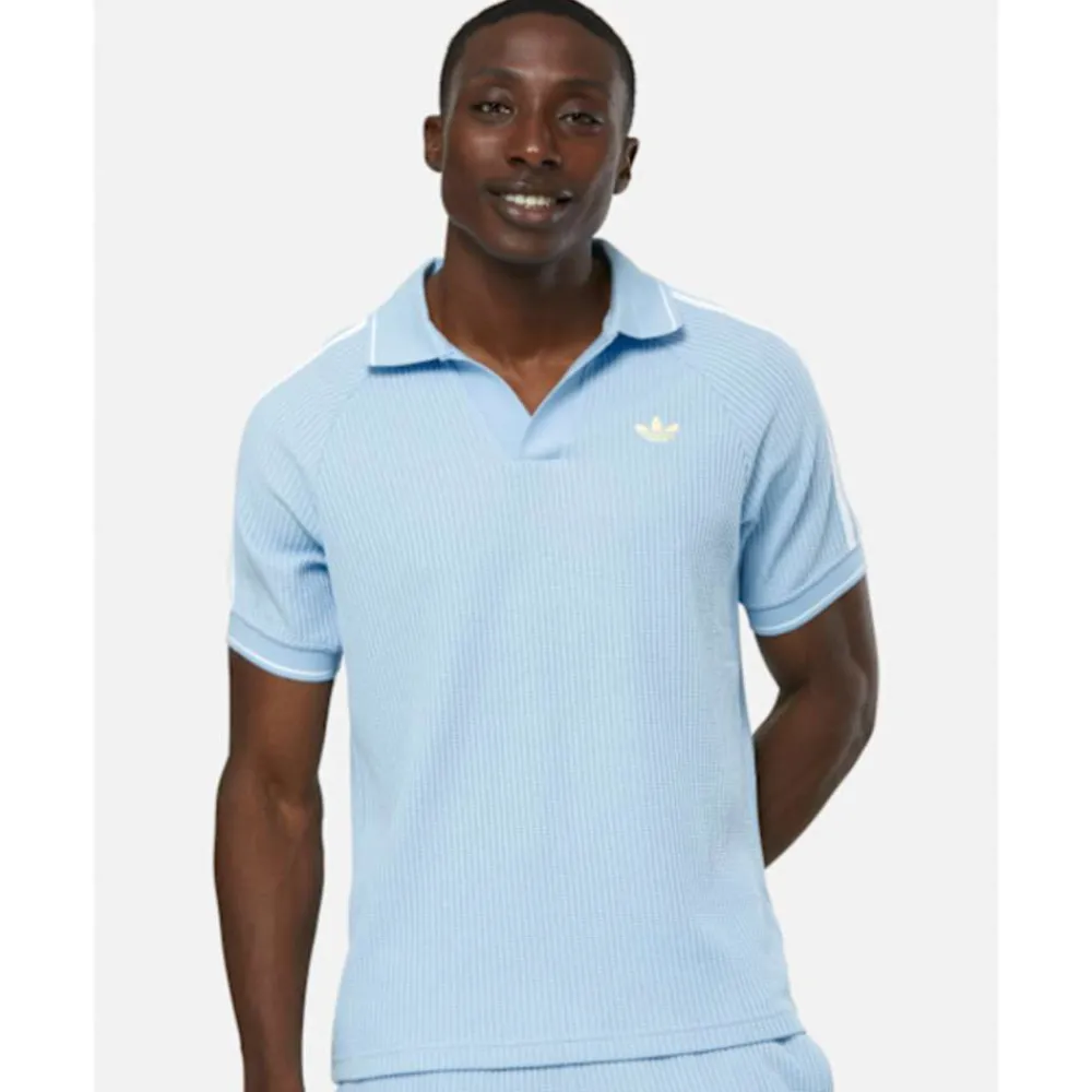 New adidas Originals Mens Waffle Polo T-Shirt Blue