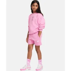 New Nike Older Kids Club Fleece 5 Inch Shorts Pink