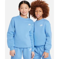 Outlet Nike Older Kids Club Fleece Crew Neck Sweatshirt Blue