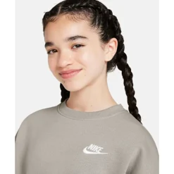 Outlet Nike Older Kids Club Fleece Crew Neck Sweatshirt Grey