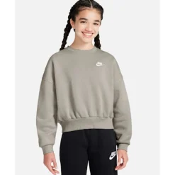 Outlet Nike Older Kids Club Fleece Crew Neck Sweatshirt Grey