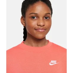 Discount Nike Older Kids Club Fleece Oversized Crew Neck Sweatshirt Orange