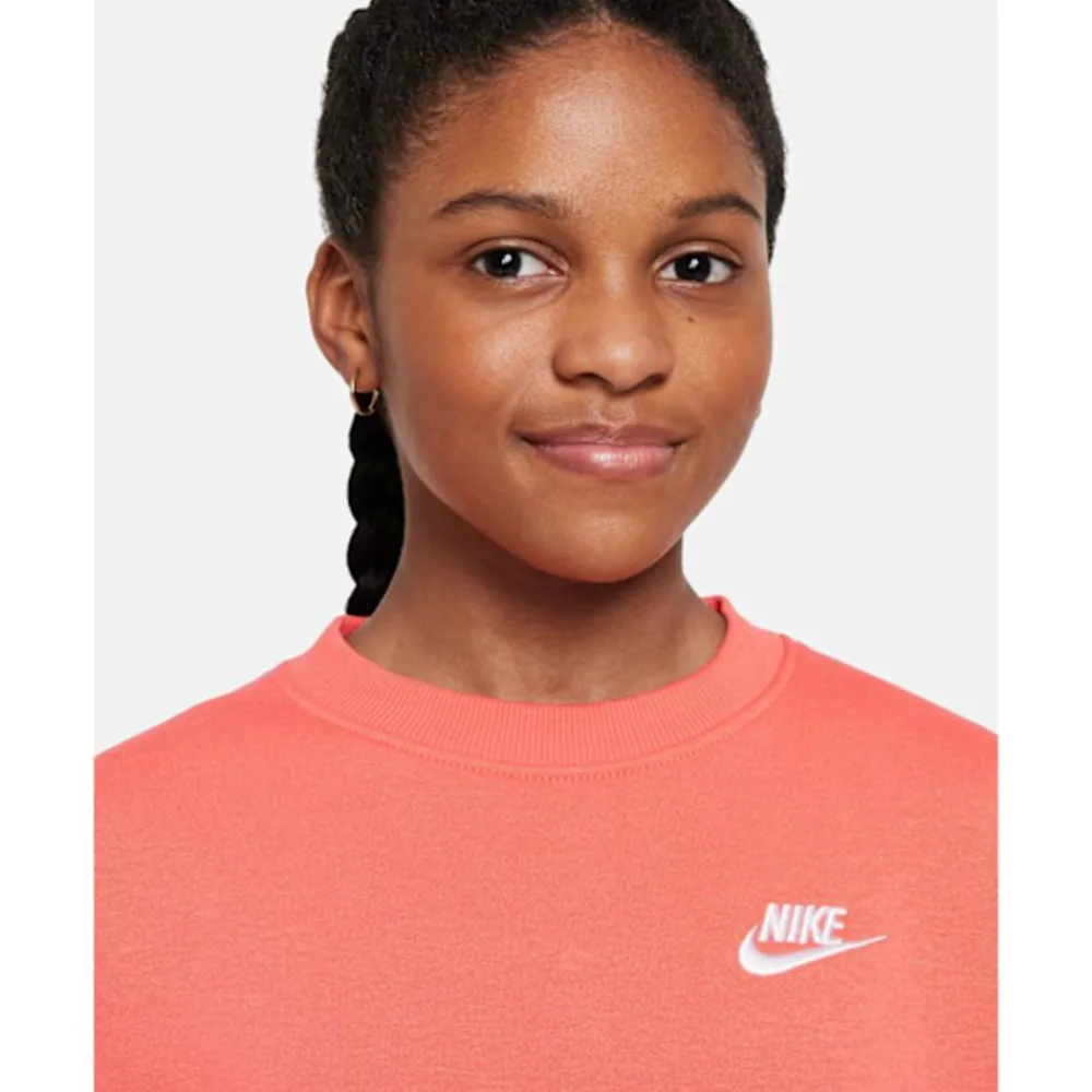 Discount Nike Older Kids Club Fleece Oversized Crew Neck Sweatshirt Orange