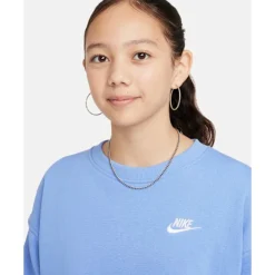 Online Nike Older Kids Club Fleece Oversized Crew Neck Sweatshirt Blue