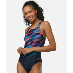 Outlet Speedo Womens Digital Printed Medalist Swimsuit Navy