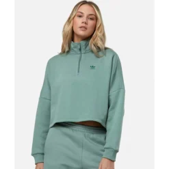 Clearance adidas Originals Womens Essentials Half Zip Top Green