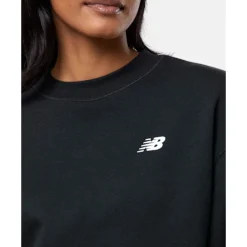 Discount New Balance Womens Linear Heritage Crew Neck Sweatshirt Black
