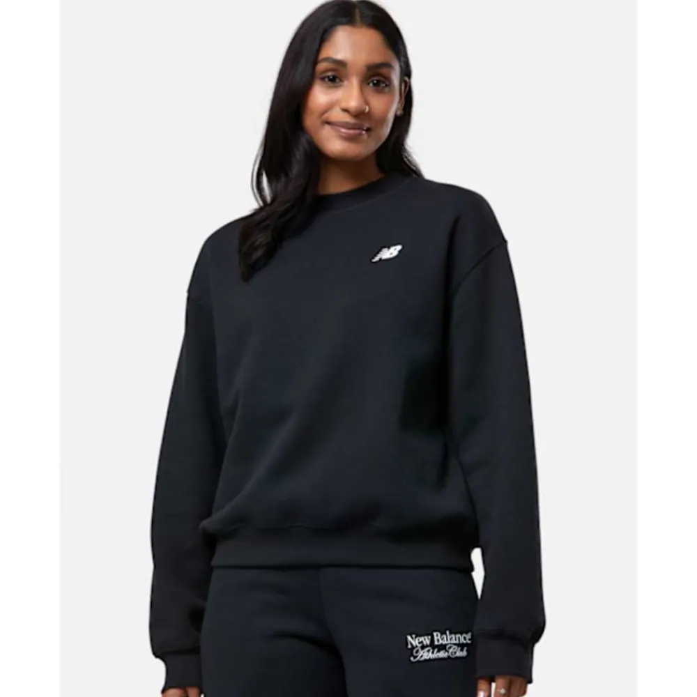 Discount New Balance Womens Linear Heritage Crew Neck Sweatshirt Black