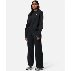 Discount New Balance Womens Linear Heritage Crew Neck Sweatshirt Black