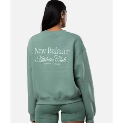 Clearance New Balance Womens Linear Heritage Crew Neck Sweatshirt Green