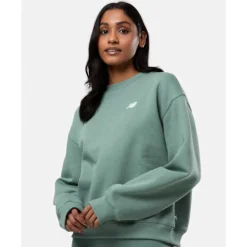 Clearance New Balance Womens Linear Heritage Crew Neck Sweatshirt Green
