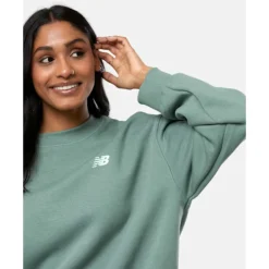 Clearance New Balance Womens Linear Heritage Crew Neck Sweatshirt Green