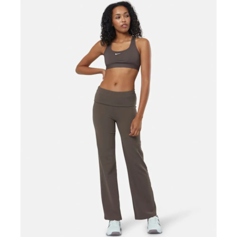 New Nike Womens One Fold-Over Pants Brown