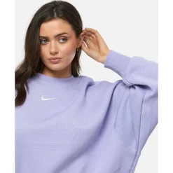 Sale Nike Womens Phoenix Fleece Oversized Crew Neck Sweatshirt Purple