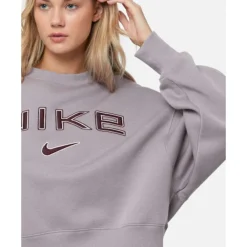 Outlet Nike Womens Phoenix Fleece Oversized Crew Neck Sweatshirt Purple