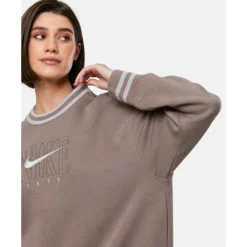 New Nike Womens Phoenix Fleece Oversized Crew Neck Sweatshirt Brown