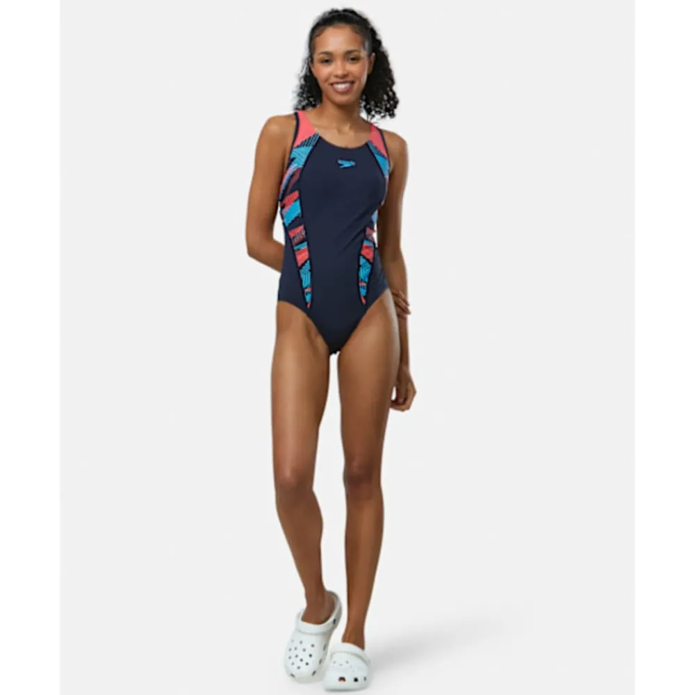 Hot Speedo Womens Placement Laneback Swimsuit Navy