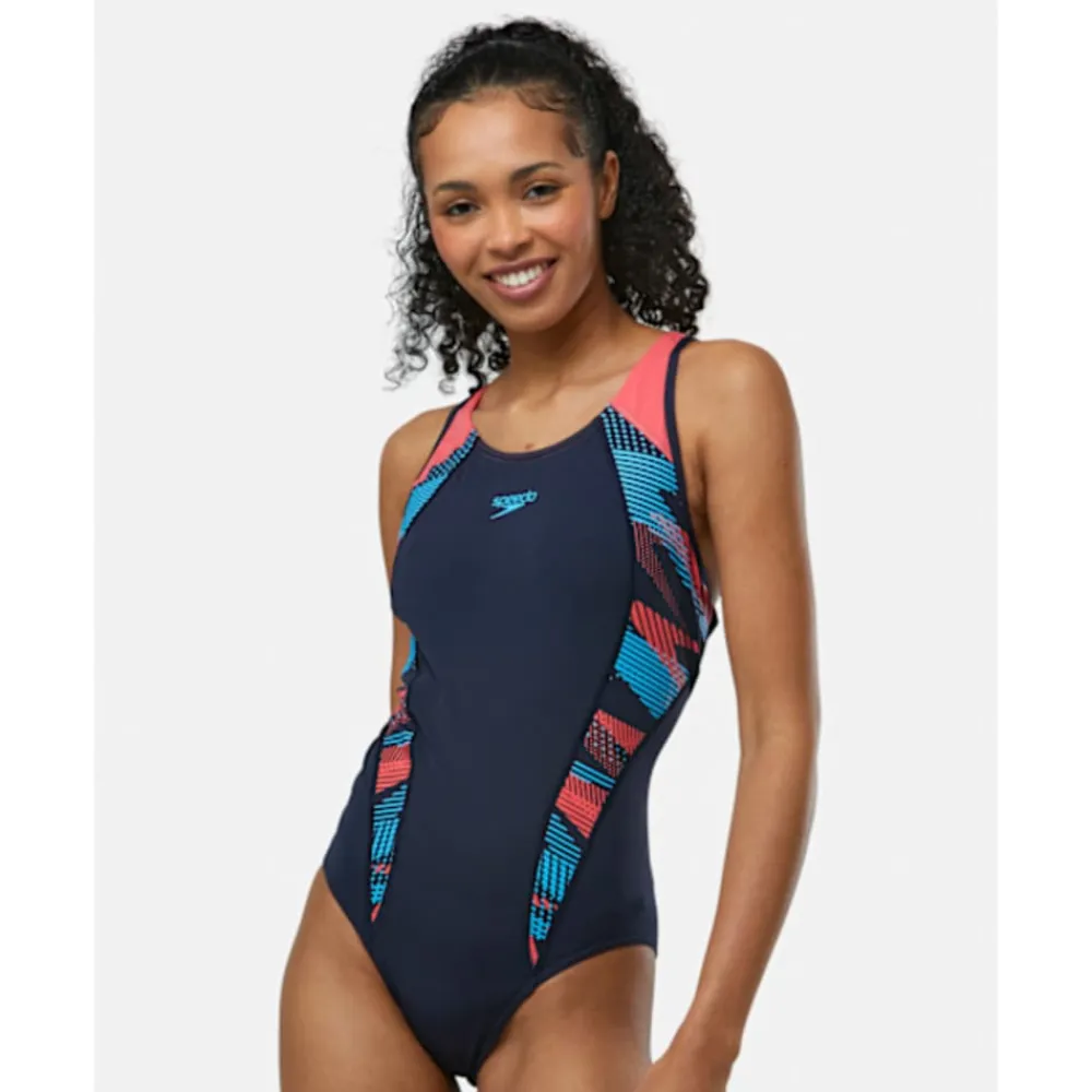 Hot Speedo Womens Placement Laneback Swimsuit Navy
