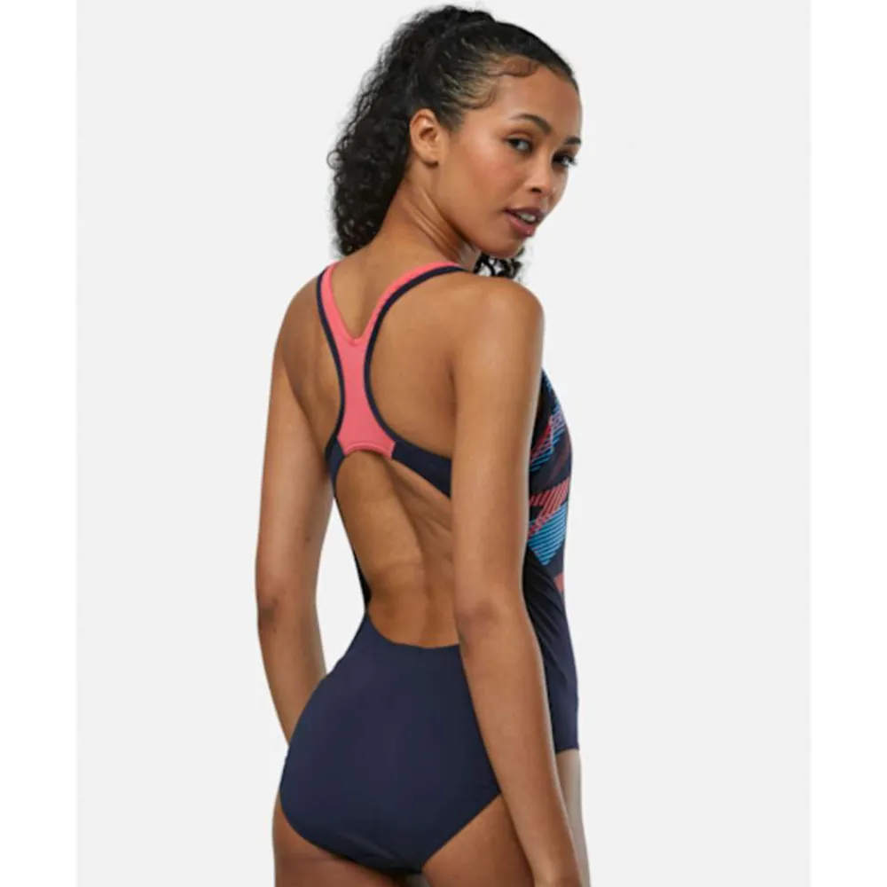 Hot Speedo Womens Placement Laneback Swimsuit Navy