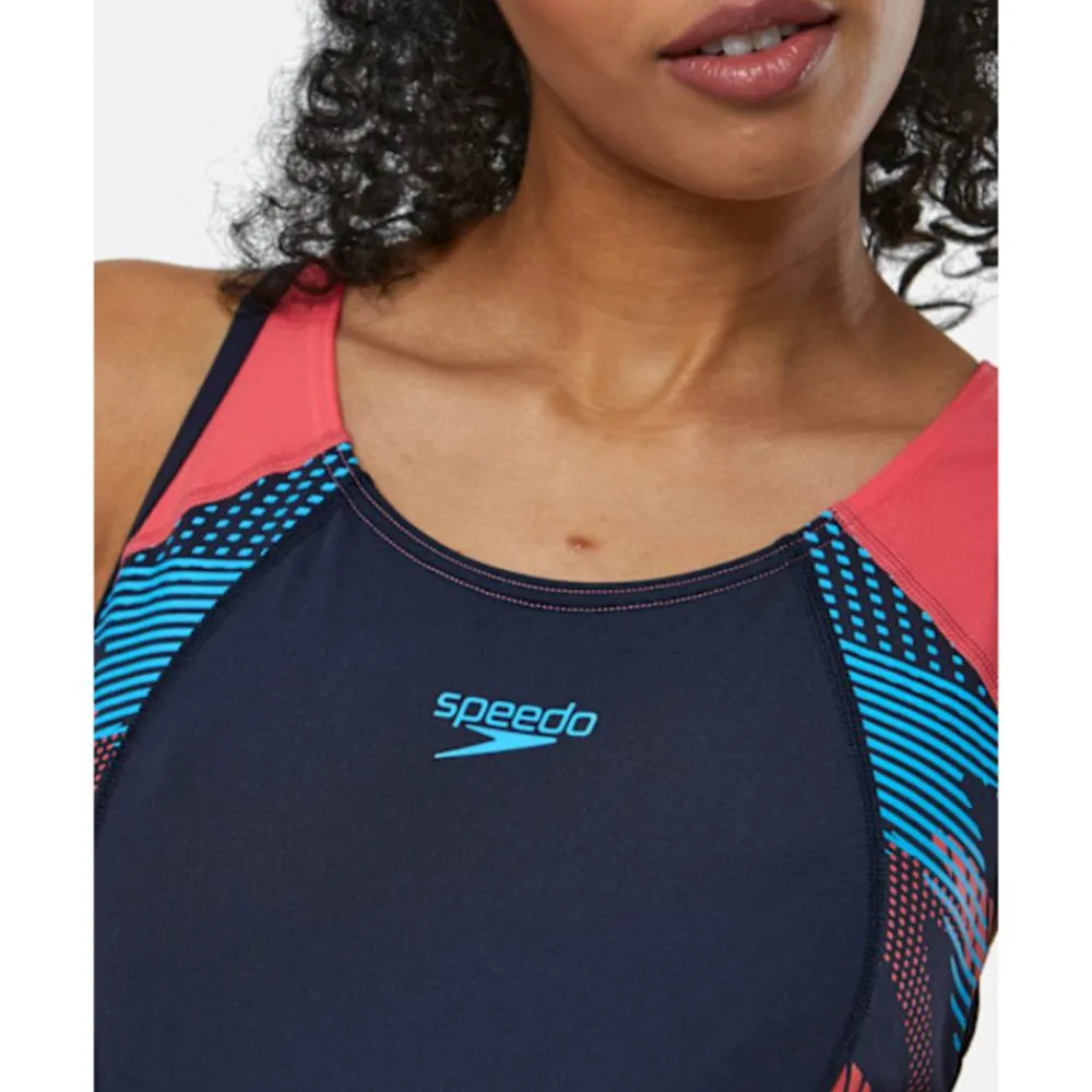 Hot Speedo Womens Placement Laneback Swimsuit Navy