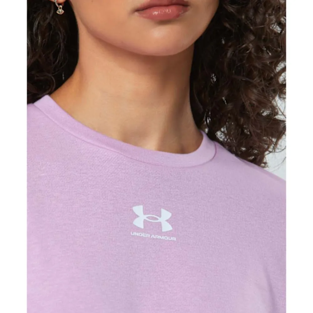 Sale Under Armour Womens Rival Fleece Crew Neck Sweatshirt Pink